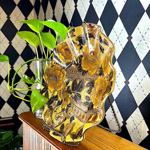 Vintage Chinese Cloisonné Plate | Ruffled Edge • Floral Enamel • 9.75” - Picture 5 of 7